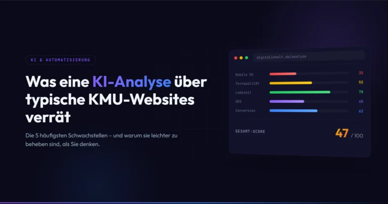KI-Analyse typischer KMU-Websites mit Schwachstellen-Dashboard und SEO-Score