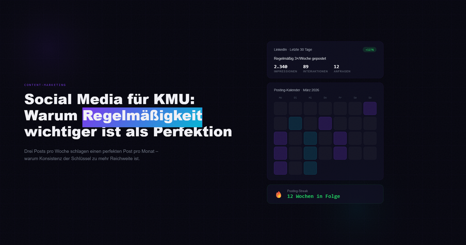 Social Media für KMU: Posting-Kalender und Engagement-Metriken bei regelmäßigem Posten